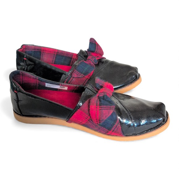 Toms Shoes - TOMS Women's Red Plaid Patent Slip-On Loafers Size 7.5